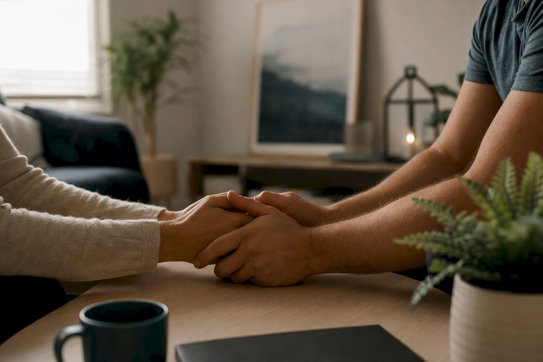 Couple hands touching during communication exercise